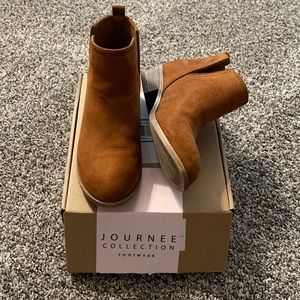 Ankle Boots, Camel color, Faux suede upper, 1½" heel, Size 7 1/2